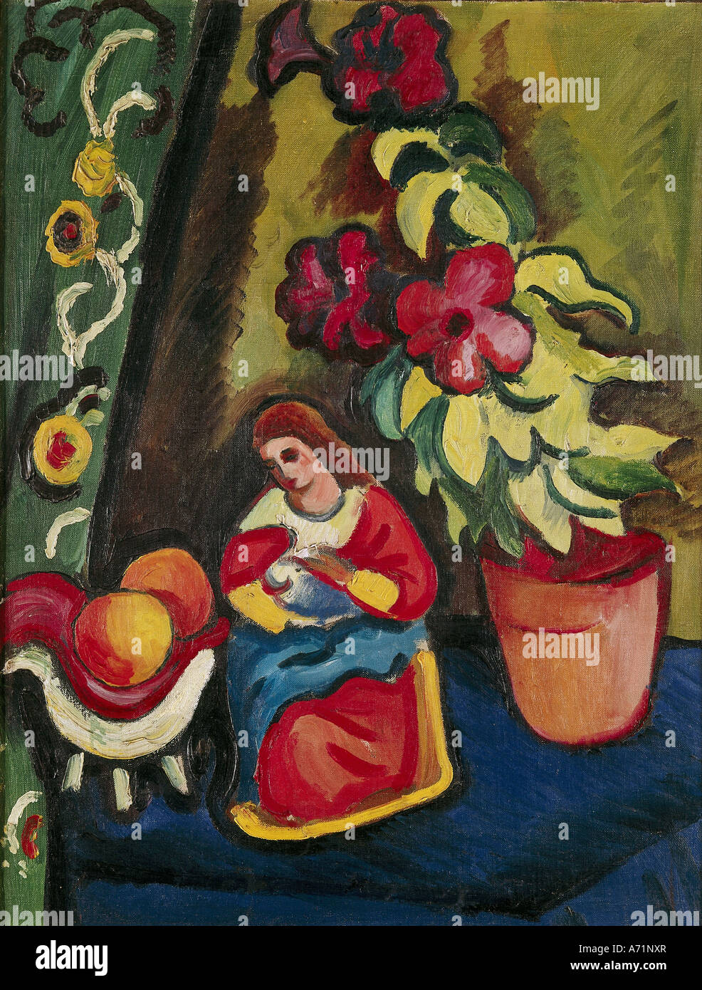 'fine arts, Macke, August, (1887 - 1914), painting, 'Stilleben mit Madonna Petunie und Äpfeln', ('still life with madonna pet Stock Photo