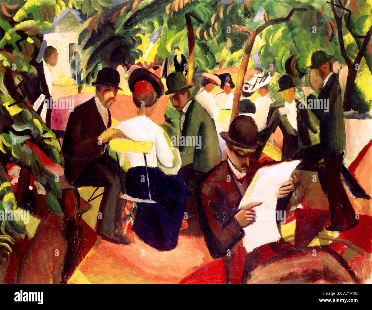 'fine arts, Macke, August, (1887 - 1914), painting, 'Gartenrestaurant', ('garden restaurant'), 1912, oil on canvas, 81 cm x Stock Photo