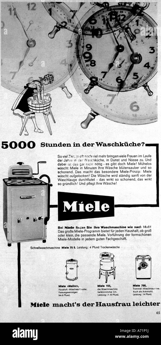 advertising, household, household appliance, washing machine from Miele,  1957 Stock Photo - Alamy