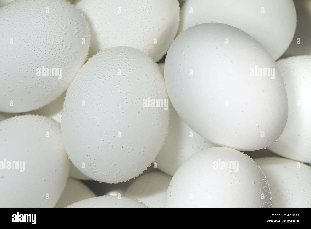 Eggs Boiling In A Pot Of Water With Air Bubbles Clinging To Them Stock