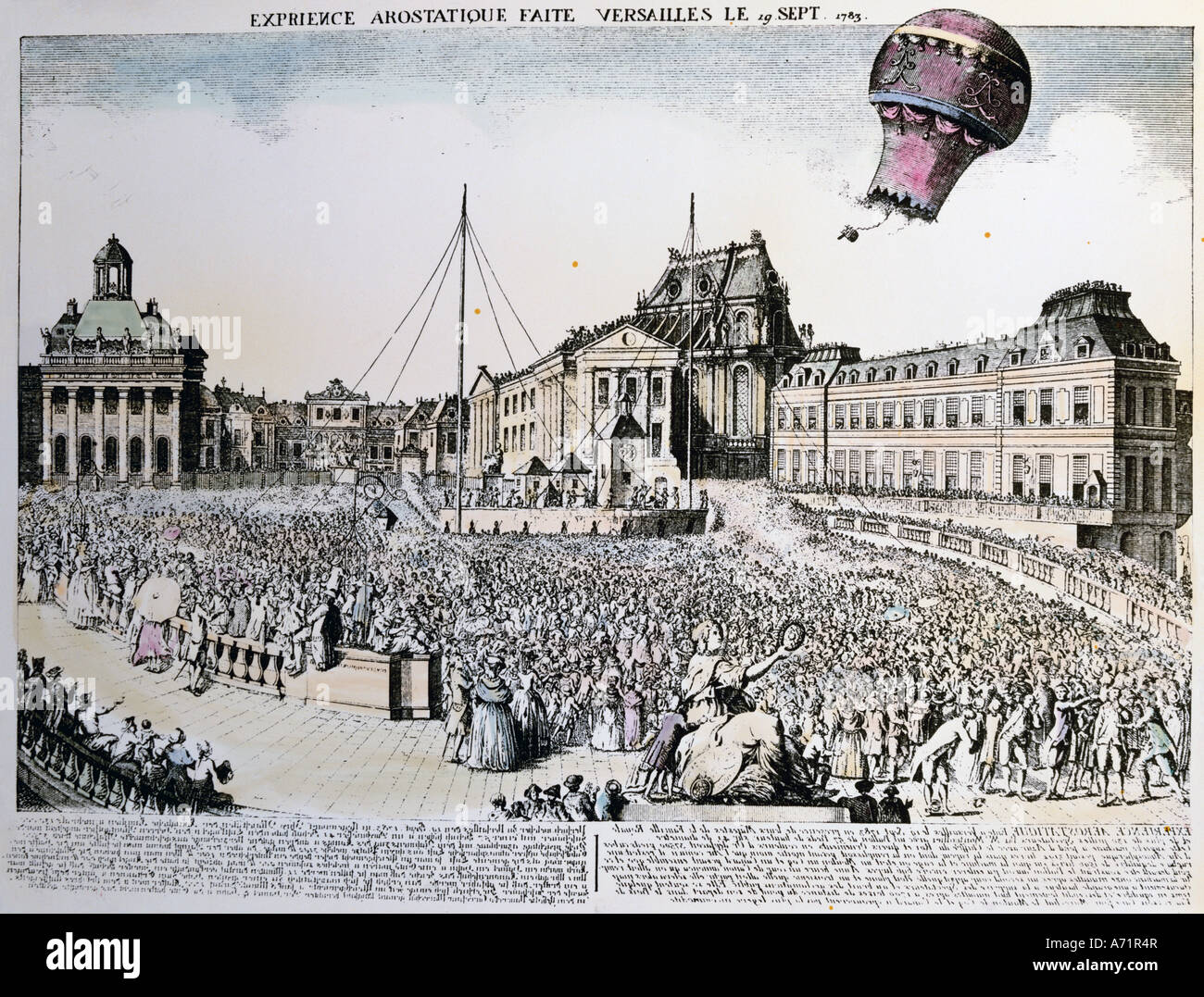 transport/transportation, aviation, balloon, ascent of balloon of brothers Montgolfiere, Versailles, 19.9.1783, Artist's Copyright has not to be cleared Stock Photo