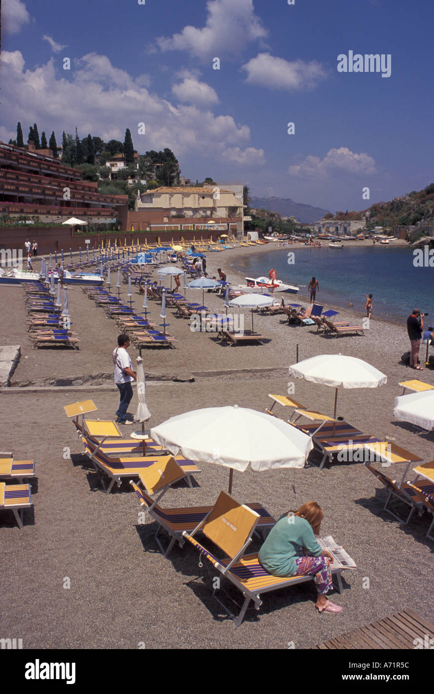 Italy, Sicily, Taormina. Mazzaro Beach. Stock Photo