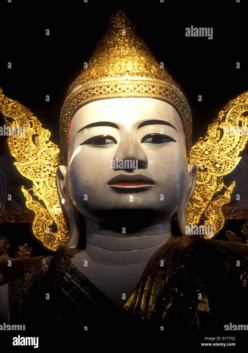 Head of the giant seated statue of Buddha in Ngar Htat Kyi pagoda in