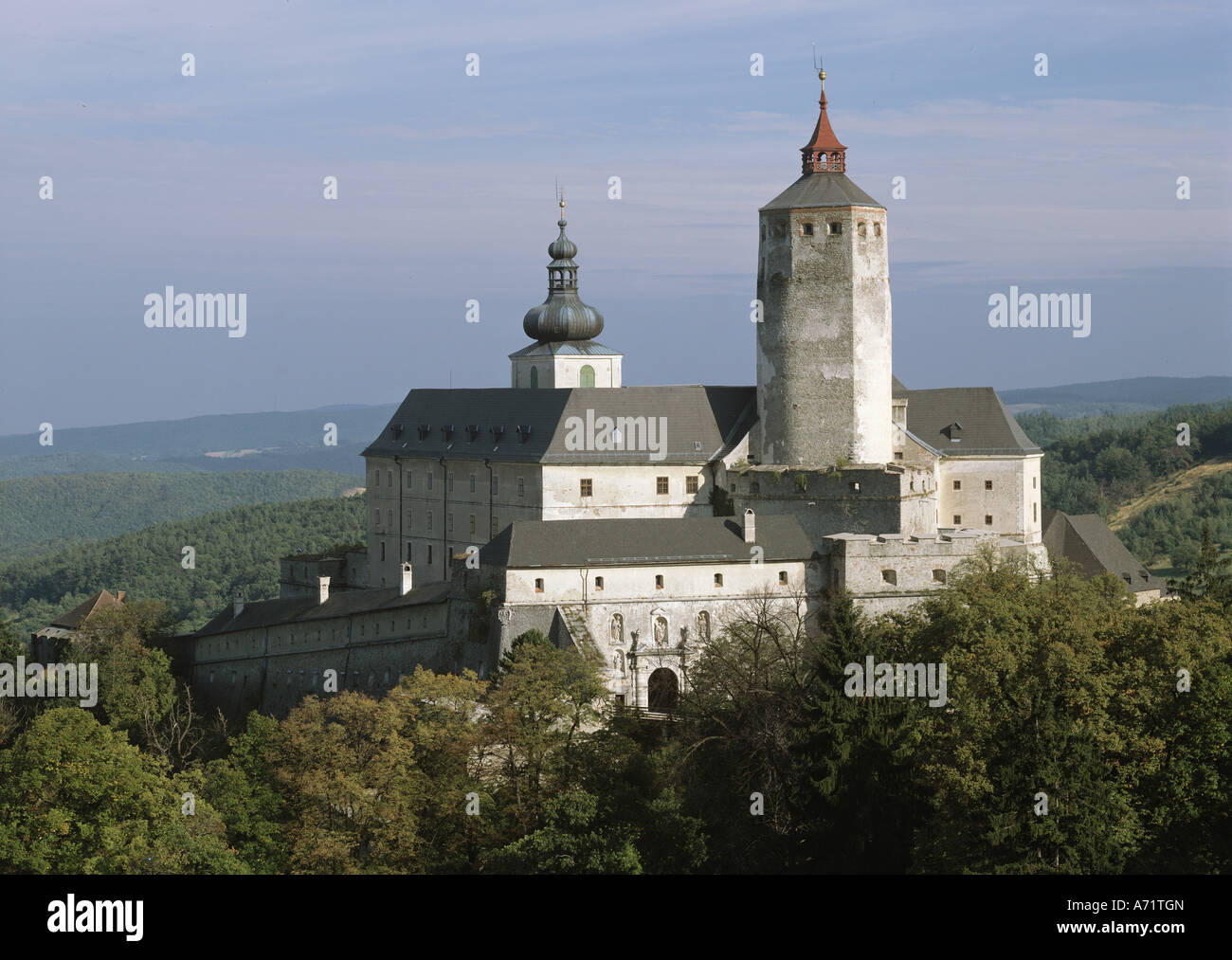 architecture, castles, Austria, Burgenland, Forchtenstein castle, exterior view, erected by counts of Mattersdorf, Europe, ruins Stock Photo