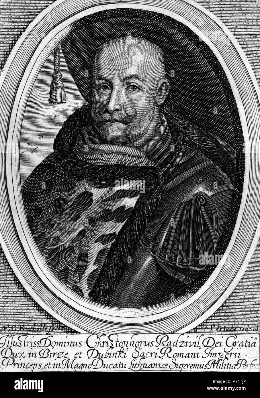 'Radziwill, Krzystof Mikolaj, Prince, 1547 - 20.11.1603, Polish commander, portrait, engraving by F. G. Rucholle, 17th century, Stock Photo