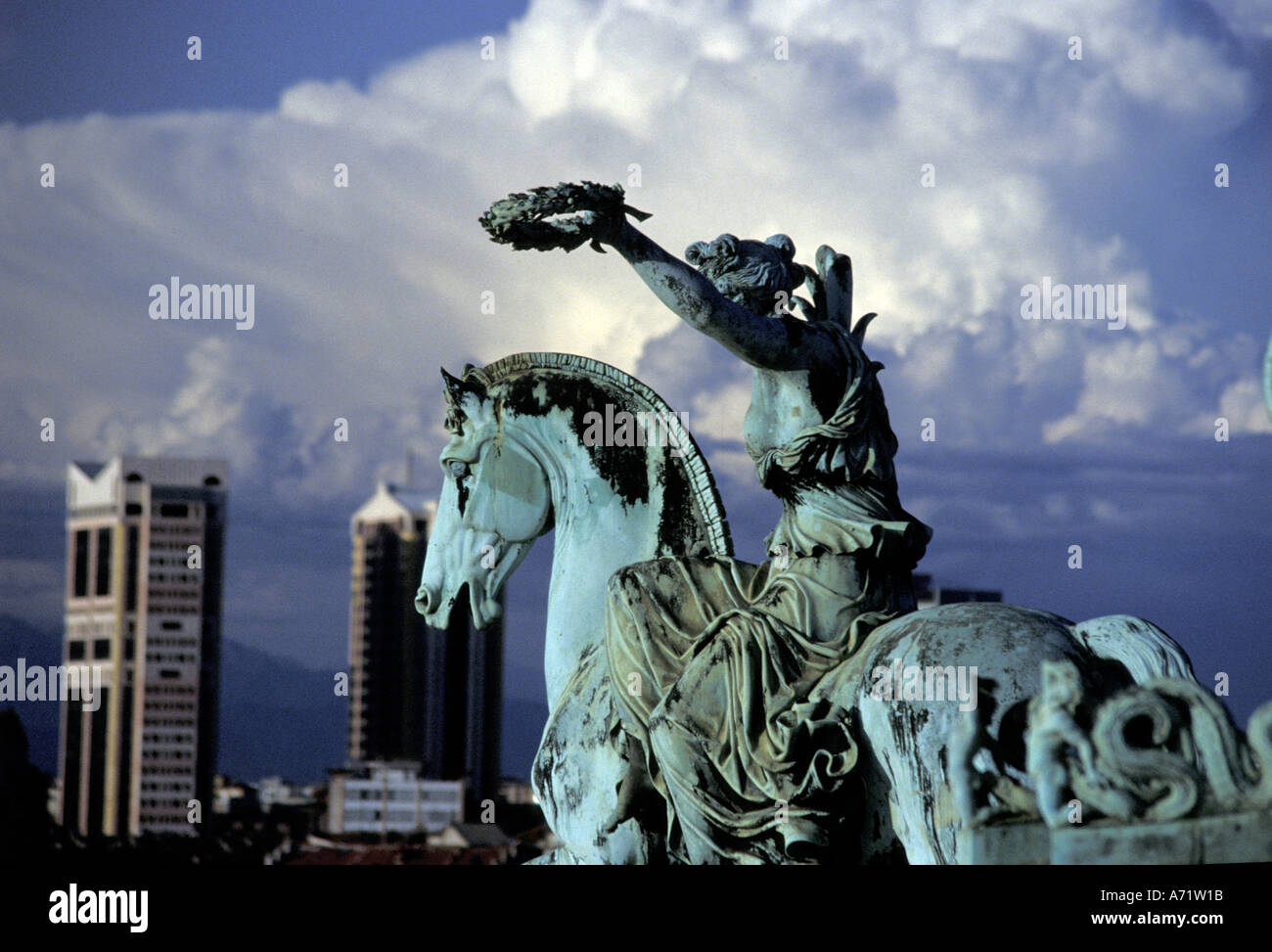 Italy, Milan. Bronze horse atop the Arco della Pace monument and the