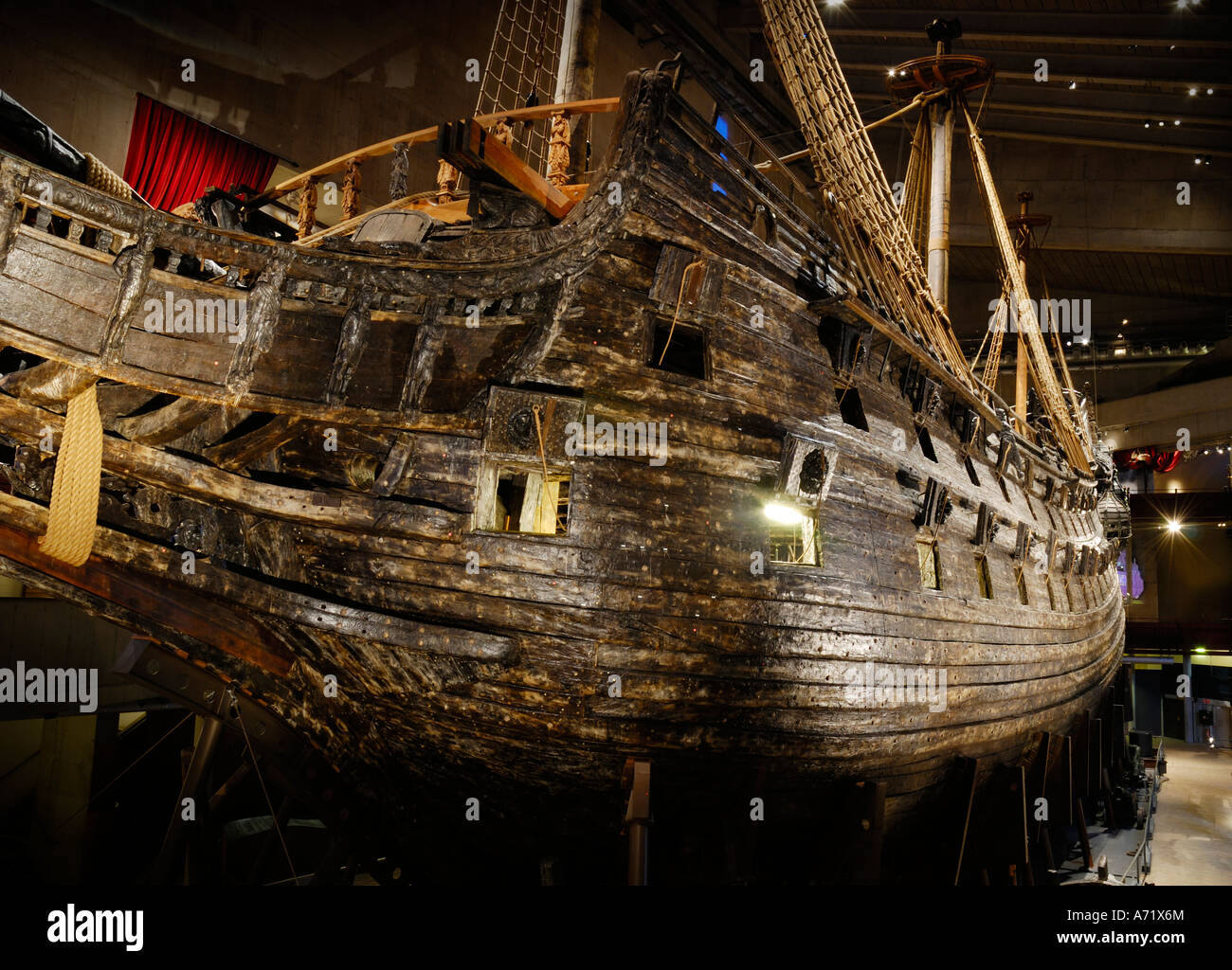 The well preserved 17th century battleship Vasa at the Vasa museum ...