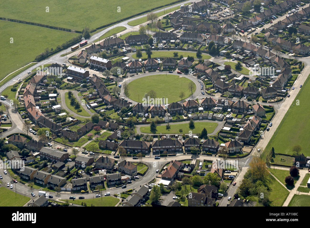Aerial high level oblique view of houses and suburbs of Hillingdon with Romney Road Hayes London UB4 England 2005 Stock Photo