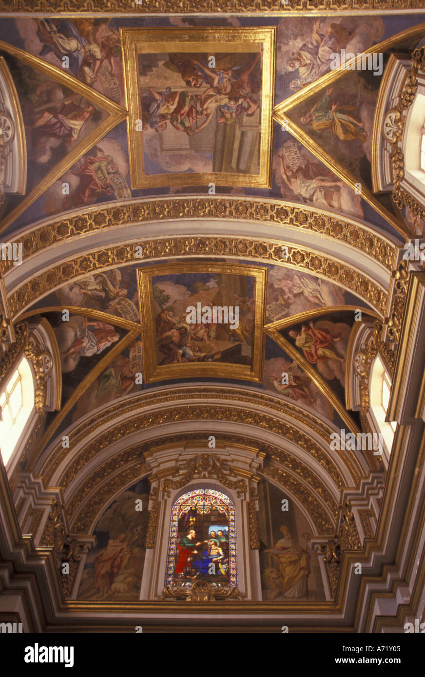 Malta, Mdina. Ceiling at St. Paul's Cathedral. Stock Photo