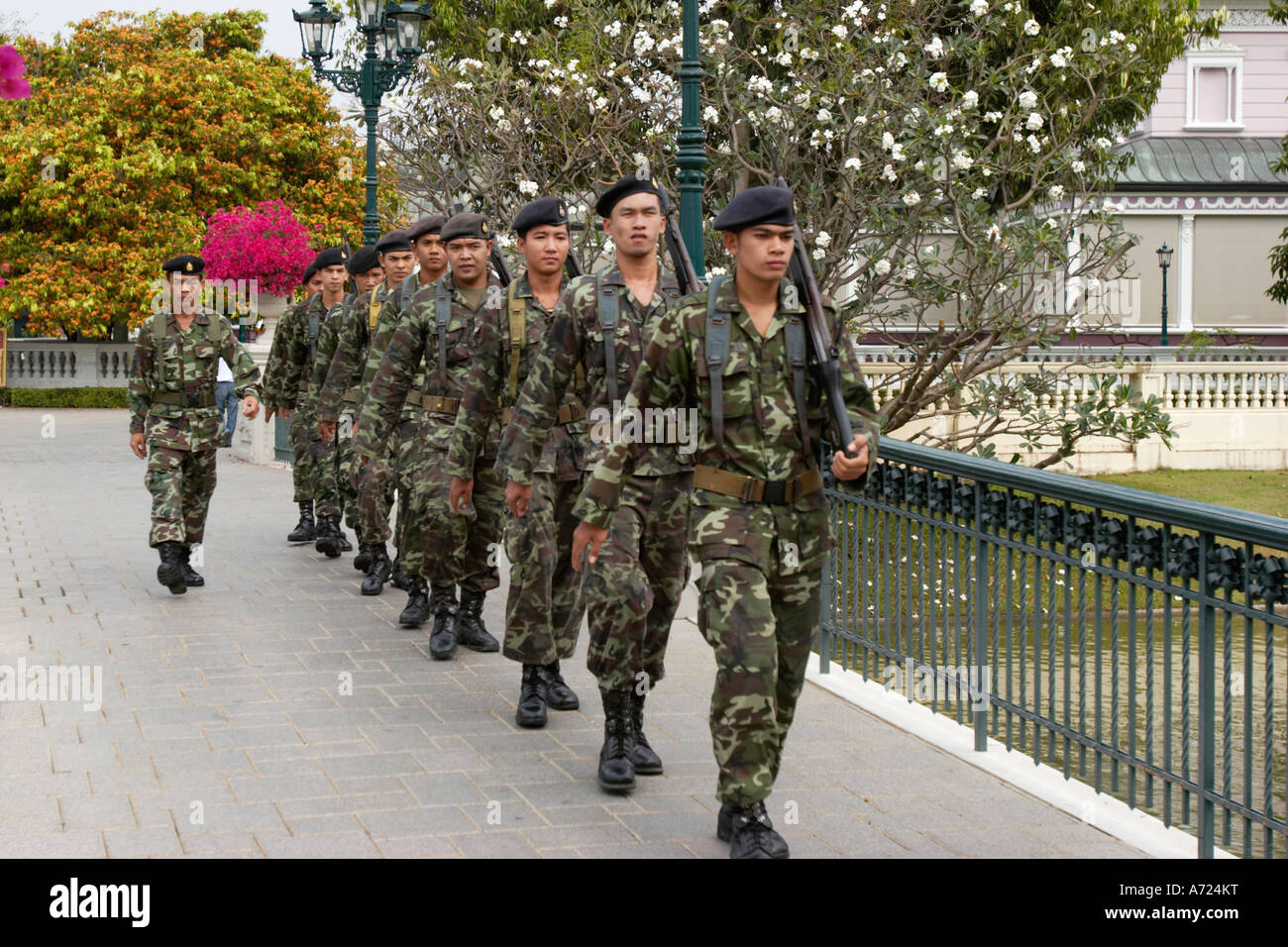 Thai army guards in Bang Pa-In Royal Summer Palace. Ayutthaya, Thailand. Stock Photo