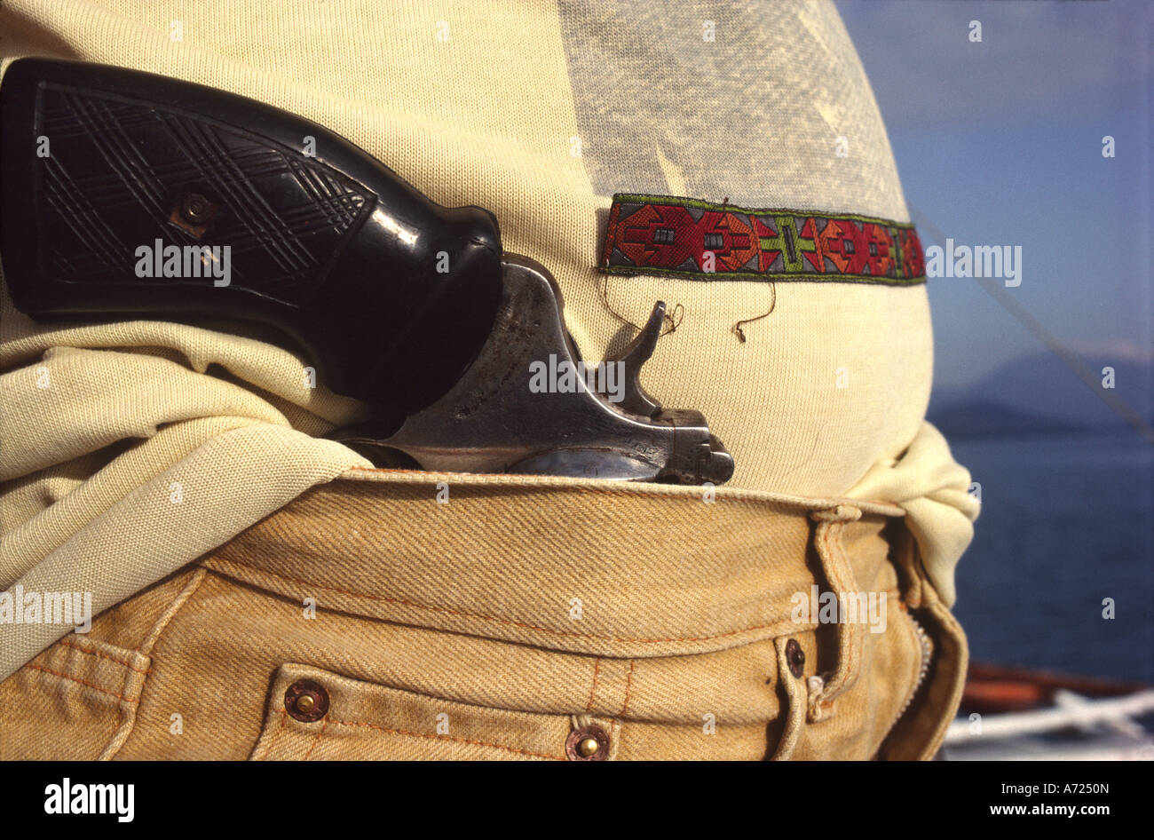 Pirate Tony s gun tucked into his trousers Stock Photo