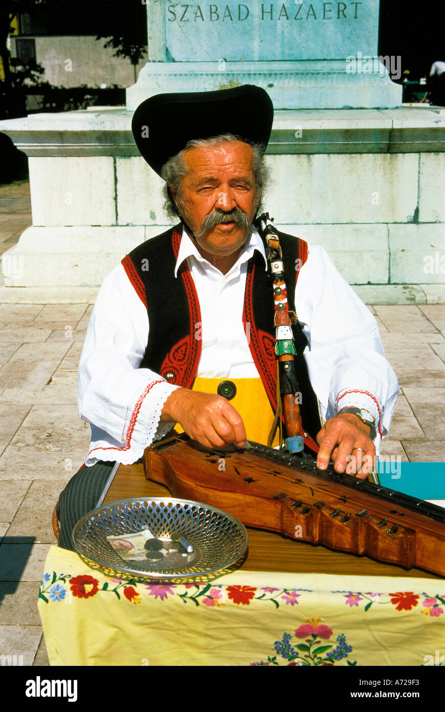 Zither Player in Traditional Costume in Budapest Hungary Stock Photo