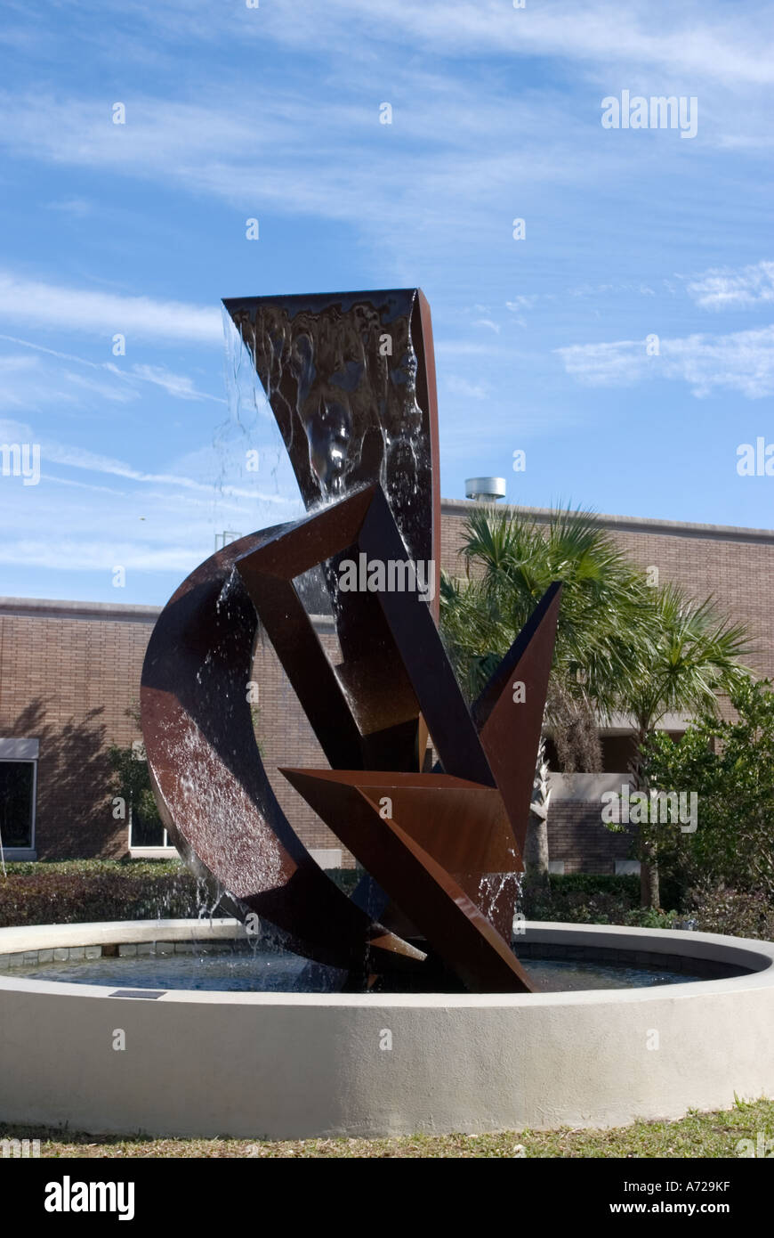 Metal sculpture and fountain outside Orlando Museum of Art Orlando