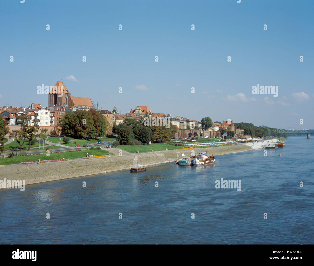 General view of Torun seen over River Vistula, Pomerania, Poland. Stock Photo