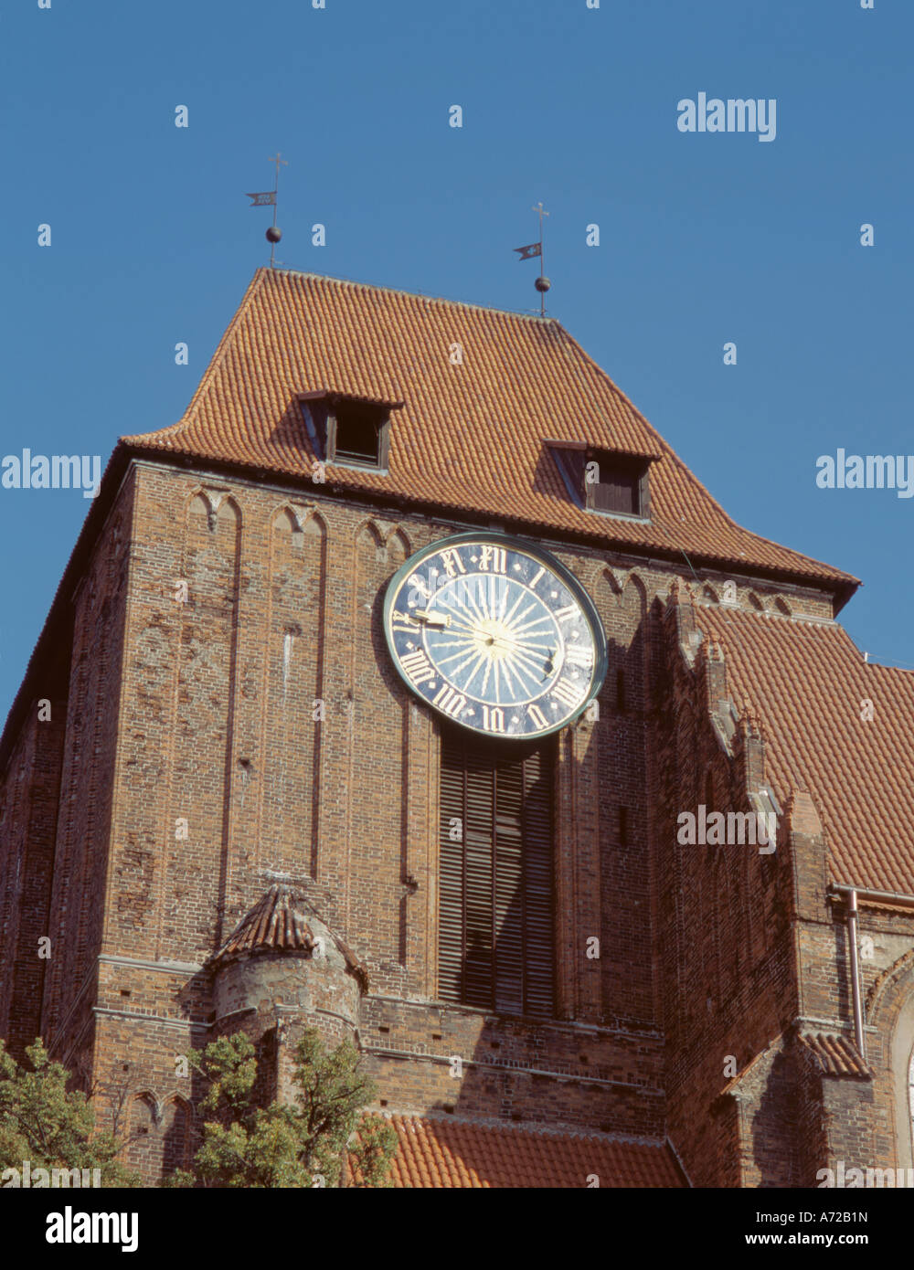 Southern facade of the tower of Katedra Sw Janow (St John the Baptist and John the Evangelist), Torun, Pomerania, Poland. Stock Photo