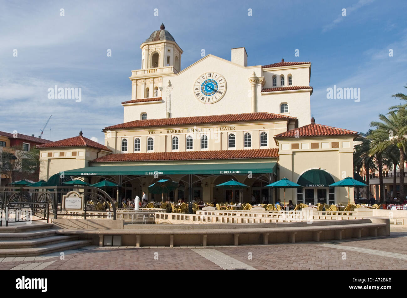 Rear of Harriet Himmel Gilman Theater and Il Bellagio restaurant City Place West Palm Beach Florida Stock Photo