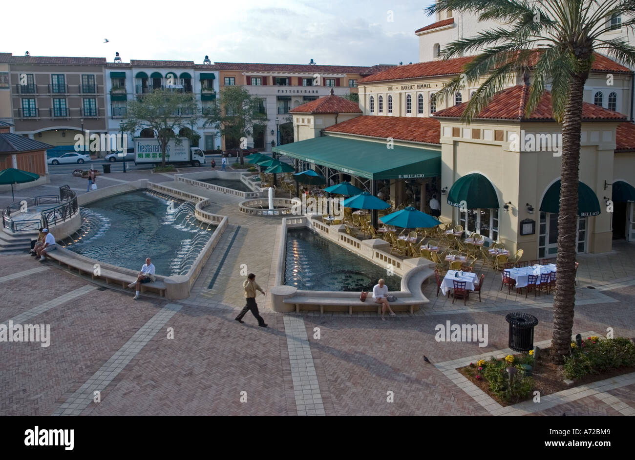 Rear of Harriet Himmel Gilman Theater and Il Bellagio restaurant City Place West Palm Beach Florida Stock Photo