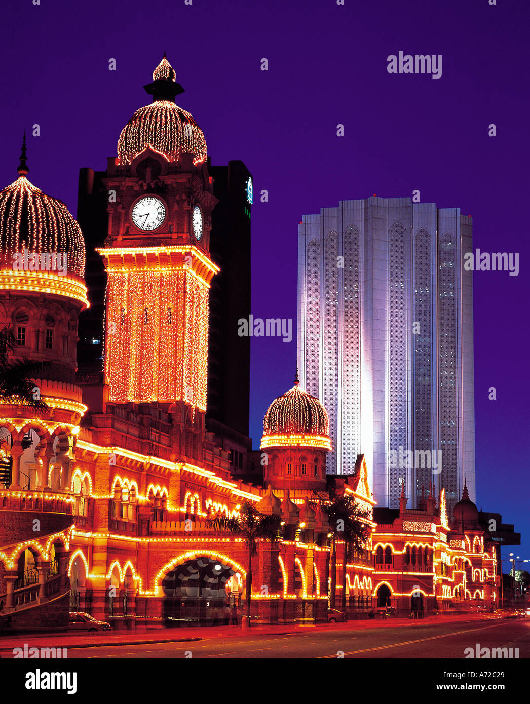 Sultan Abdul Samad Building and Dayabumi Complex at night in Kuala Lumpur Malaysia Stock Photo