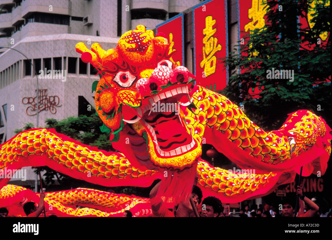 Chinese Dragons Dancing At Chinese New Year Festival Singapore Stock