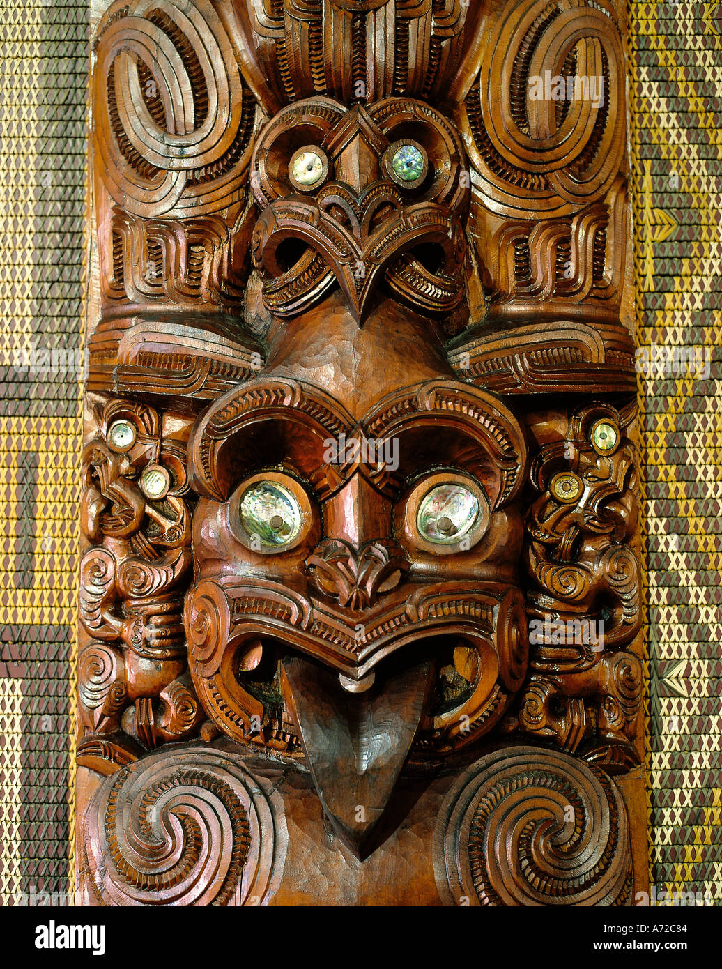 Traditional Maori Carving at Bay of Islands North Island New Zealand Stock Photo