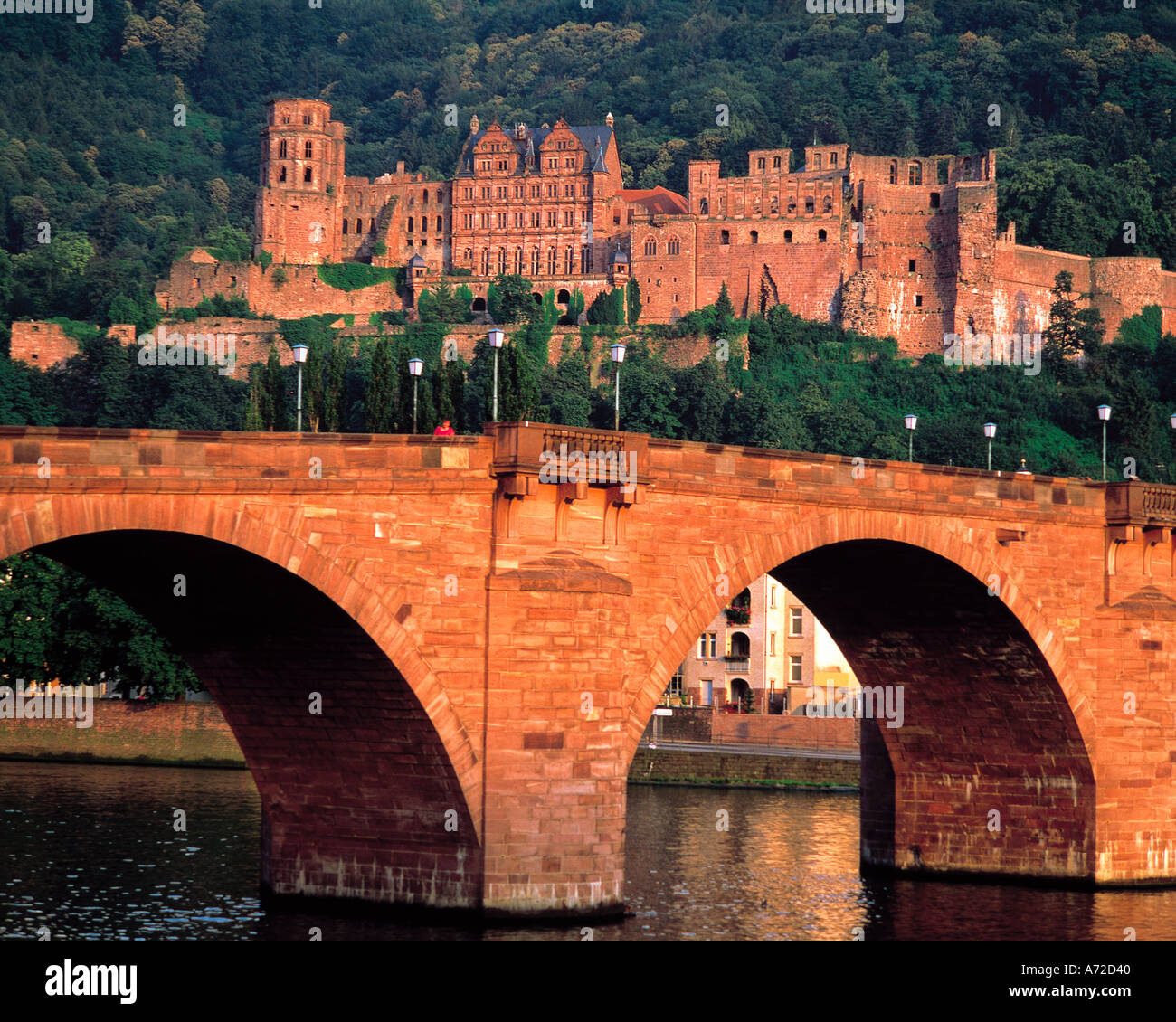 Castle Ruins and Old Bridge Renaissance Baroque Architecture Baden Wurttemburg Germany Stock Photo