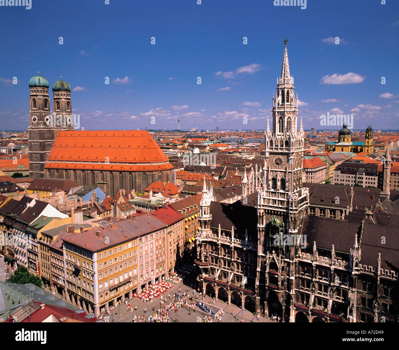 Marienplatz City Hall and Frauenkirche Cathedral Munich Bavaria Germany Stock Photo