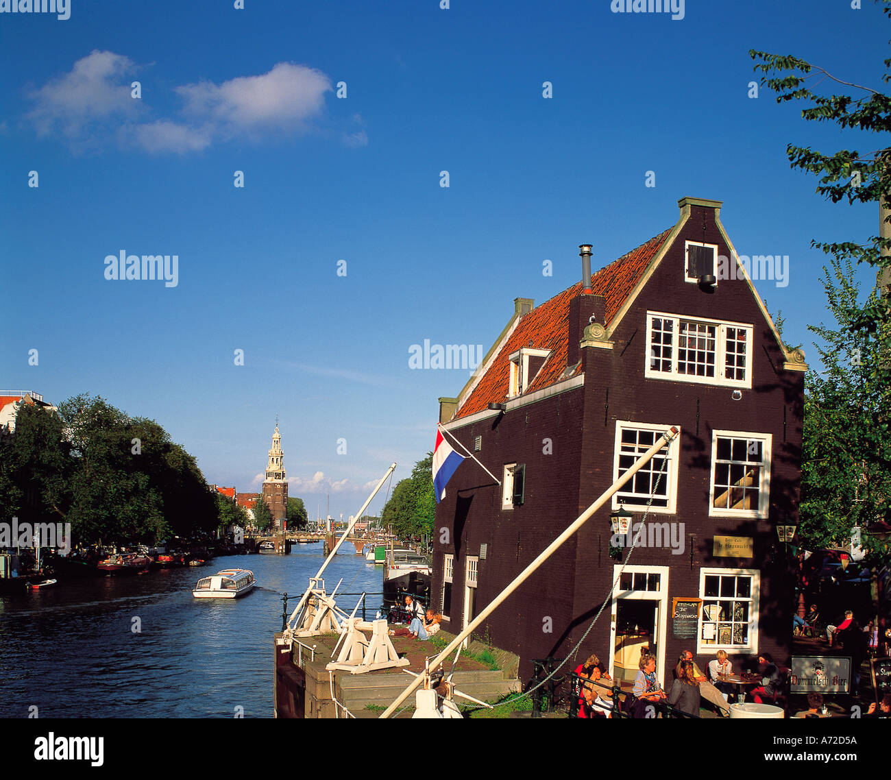 Outdoor Cafe Oude Schans Canal Amsterdam Holland Netherlands Stock