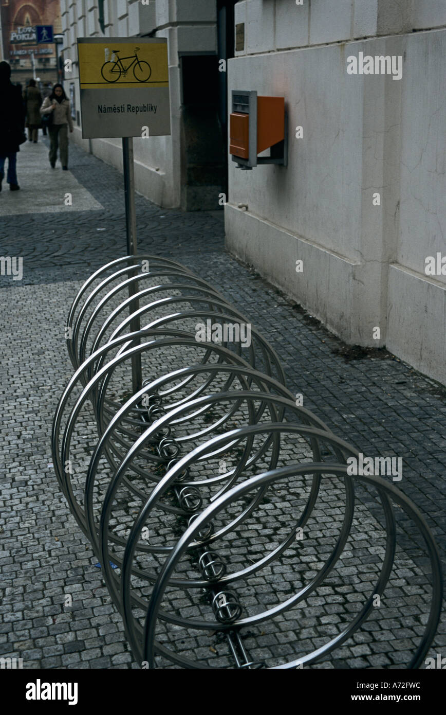 Bike rack Prague Czech Republic Stock Photo
