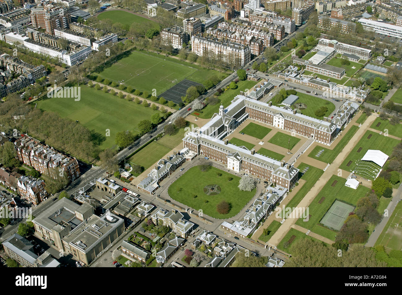 Aerial high level oblique view north of Royal Hospital Chelsea Burton s