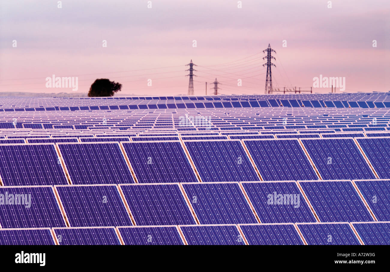 Solar cells at the biggest european Solar Park, Brinches, Serpa, Alentejo, Portugal Stock Photo