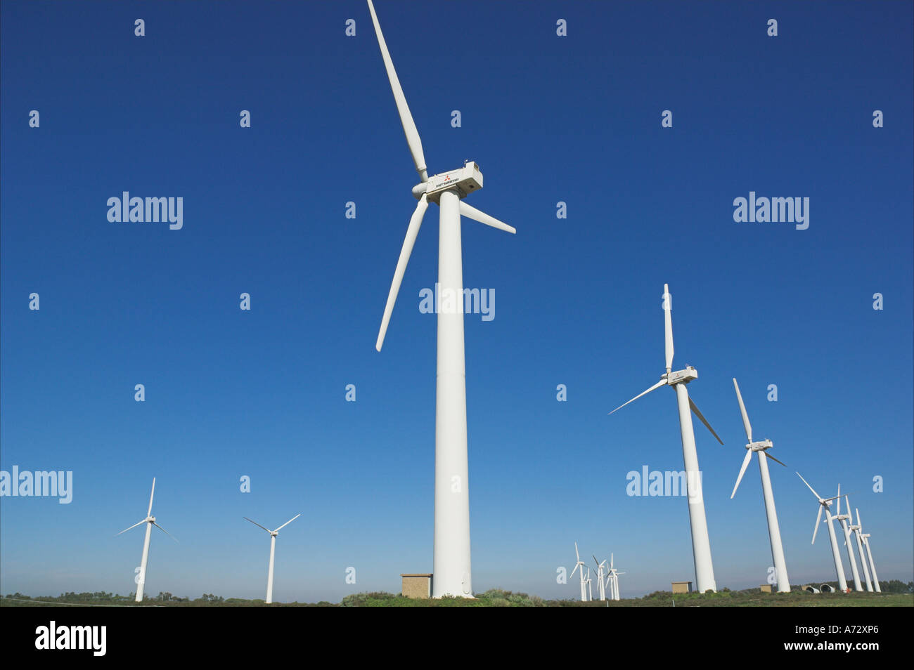 Wind turbines in wind farm near Vila da Bispo Algarve Portugal Stock Photo