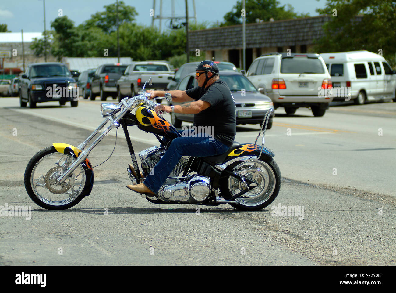 Biker riding a motorbike in Texas Stock Photo - Alamy