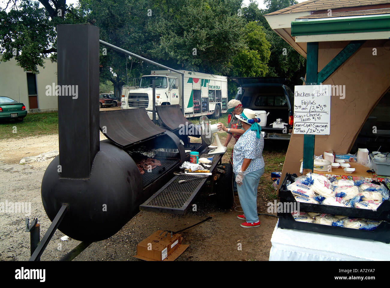Big Texan barbecue and cookers in Bandera Texas Stock Photo Alamy