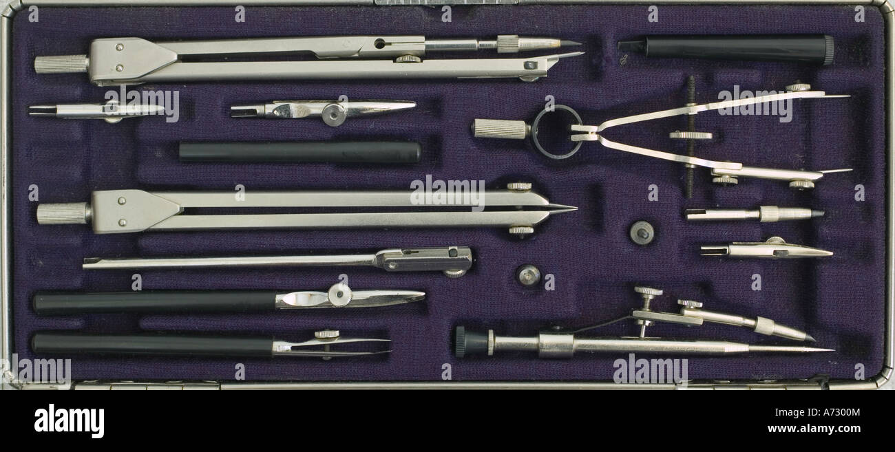 Case of drawing instruments Stock Photo