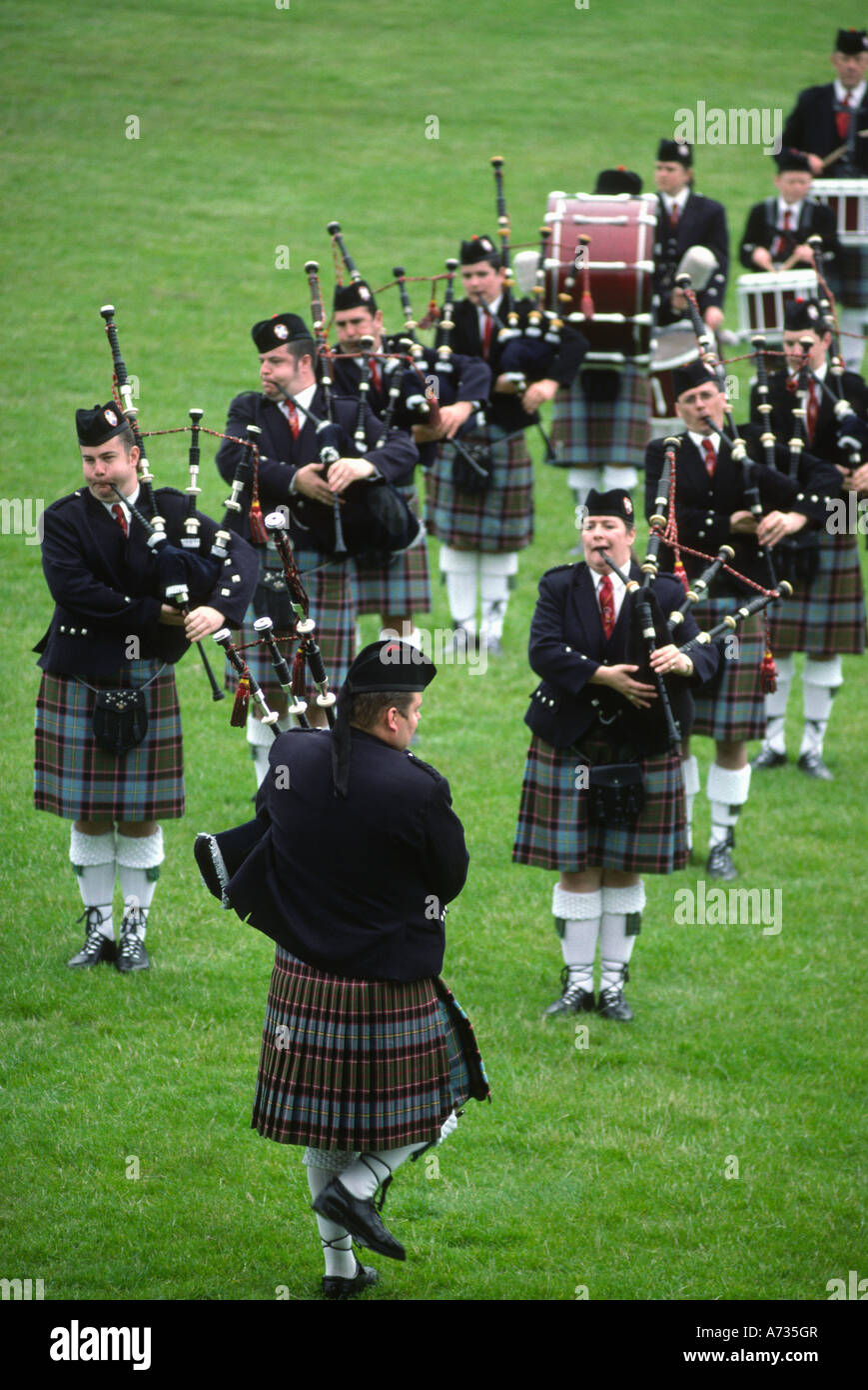 Scottish bagpipe music playing in Stirling, Scotland Stock Photo