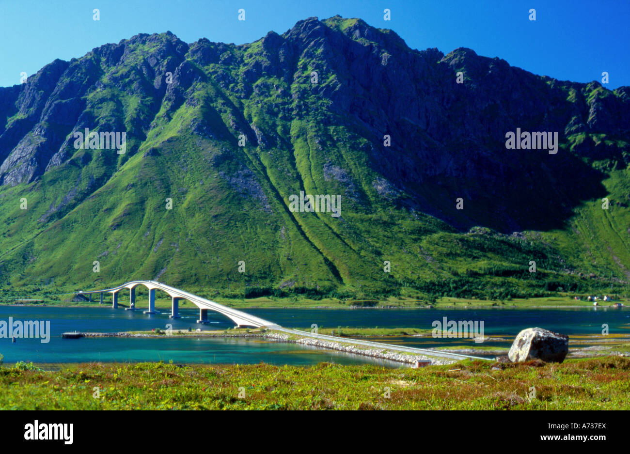 Gimsøystraumen Bridge, Lofoten, Norway Stock Photo
