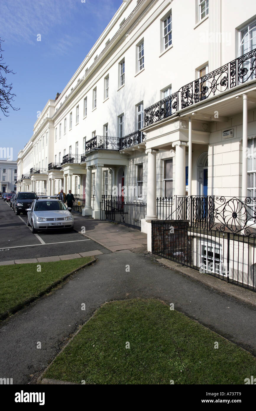 Leamington Spa. Terrace of Regency buildings on the corner of Russell Street and Warwick Street