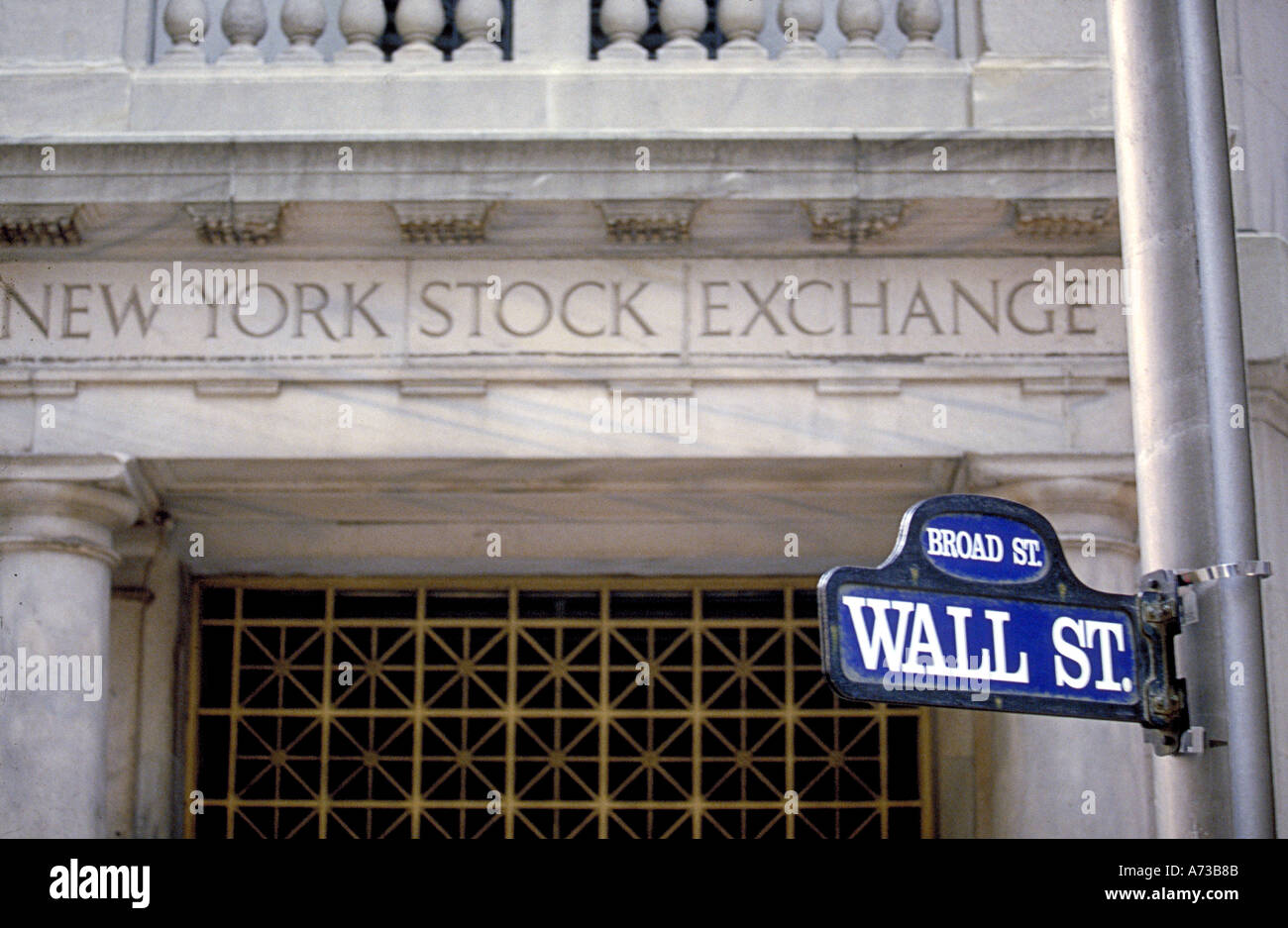 Wall Street sign New York america outside Stock exchange Stock Photo