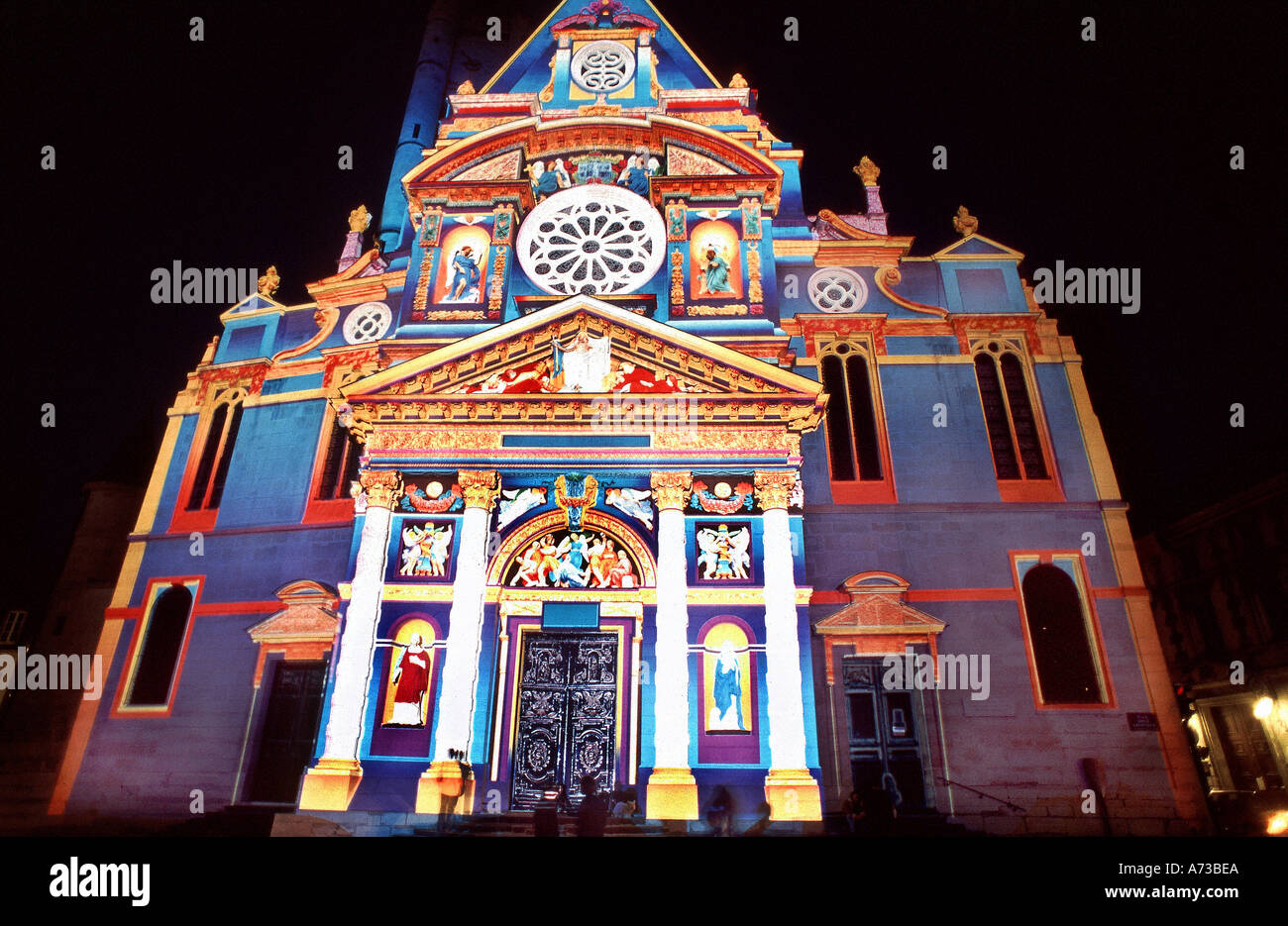 Paris France 'St Etienne du Mont' Church Facade with Special Lighting Effect Projected on Surface 'Journees du Patrimoine' PATRIMOINE JOURNEES Stock Photo