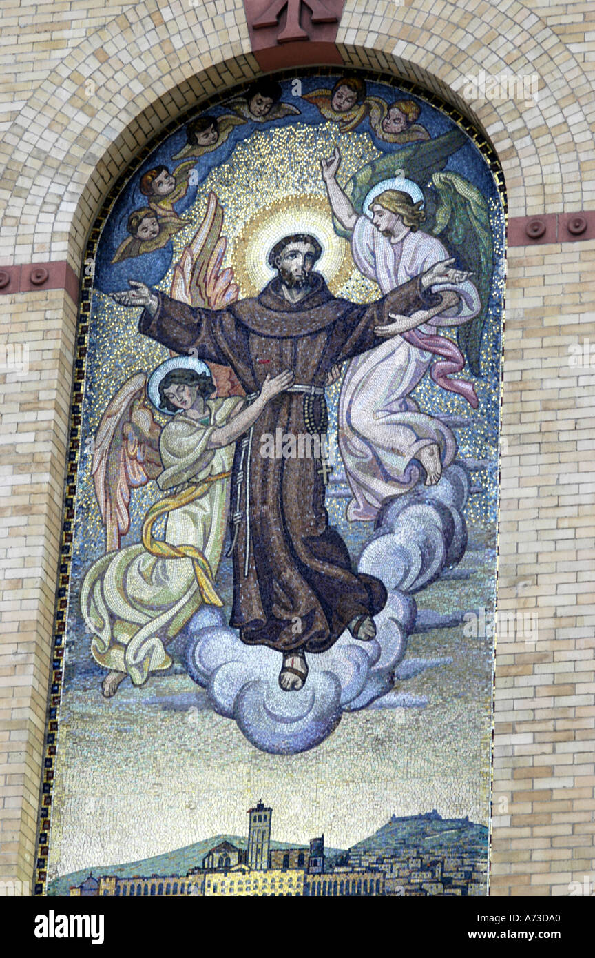 Religion saint catholic halo church mural art painting monk robe cross