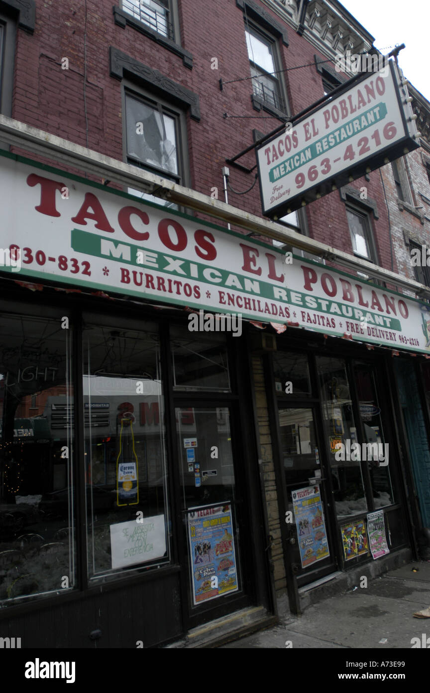 The facade of a Brooklyn Hispanic market/ corner store. Stock Photo