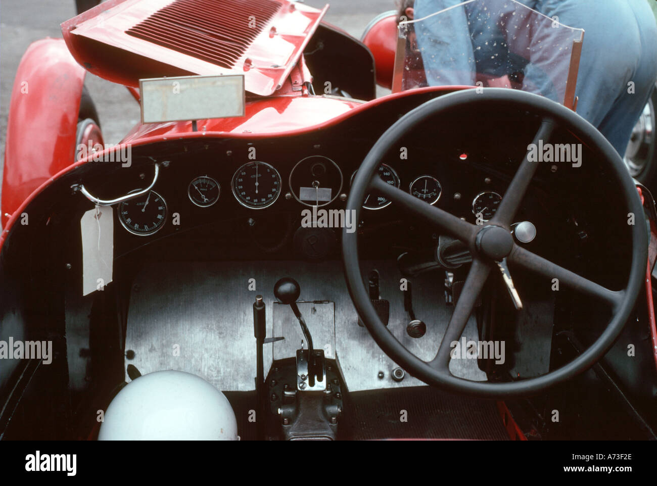 Controls and instruments of an Alfa Romeo sports car of the 1930s pictured at Silverstone Stock Photo