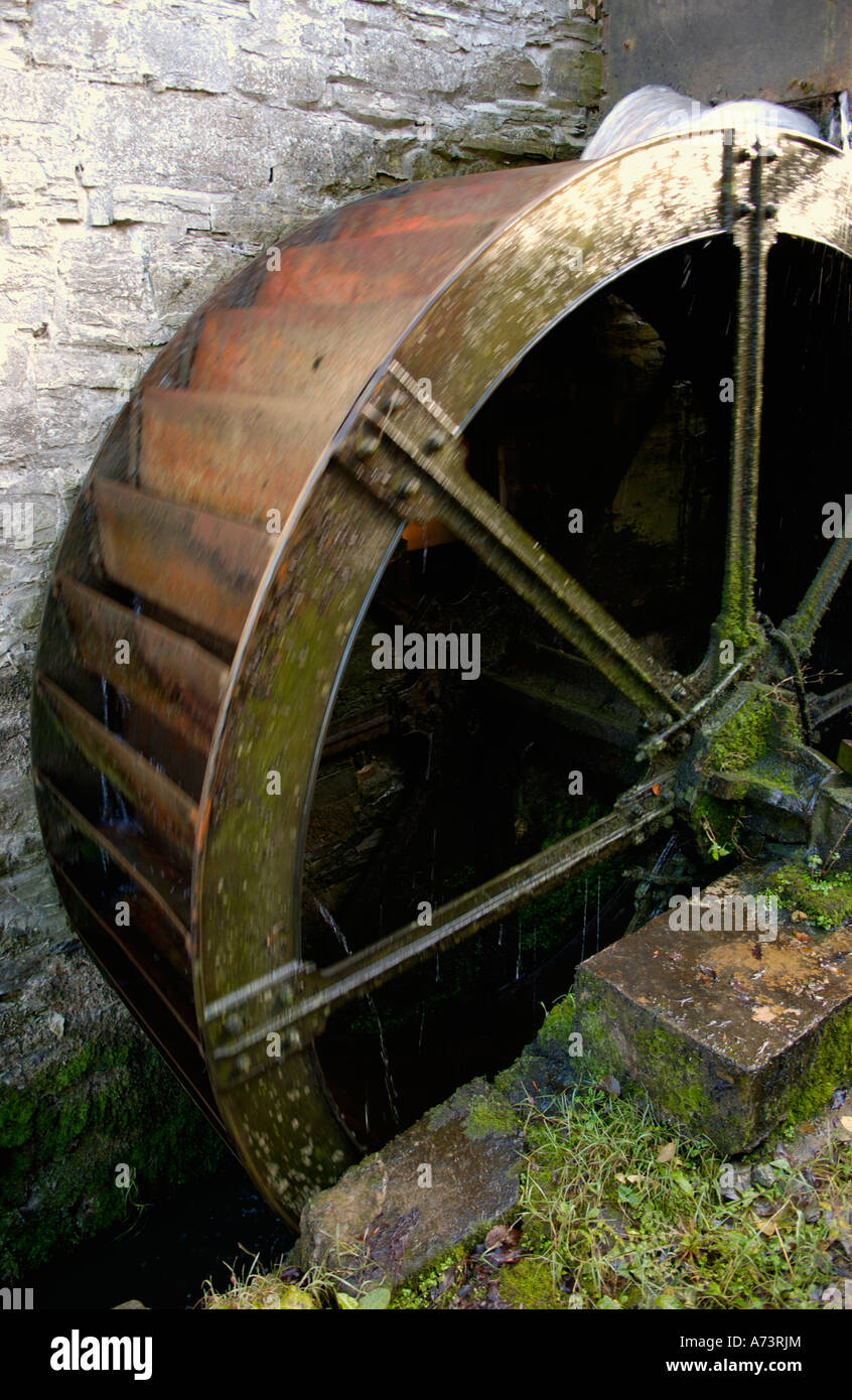 Overshot water wheel in motion at Bacheldre Watermill Churchstoke