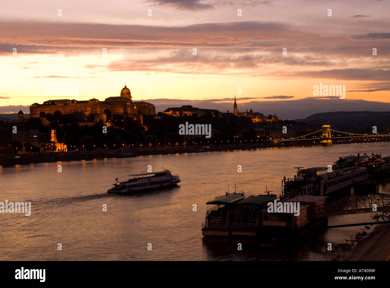 Buda palace and danube river at sunset Stock Photo - Alamy