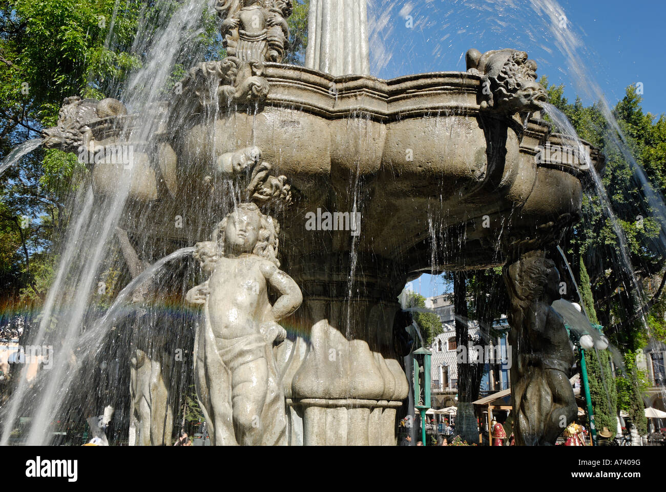 fountain at the zocalo of Puebla Mexico Stock Photo Alamy