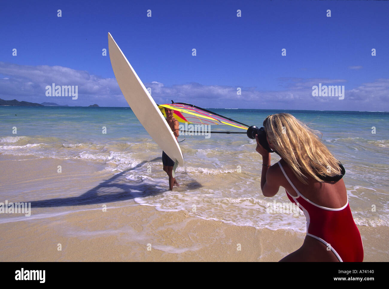 Windsurfing Waimanalo Oahu Hawaii Stock Photo Alamy