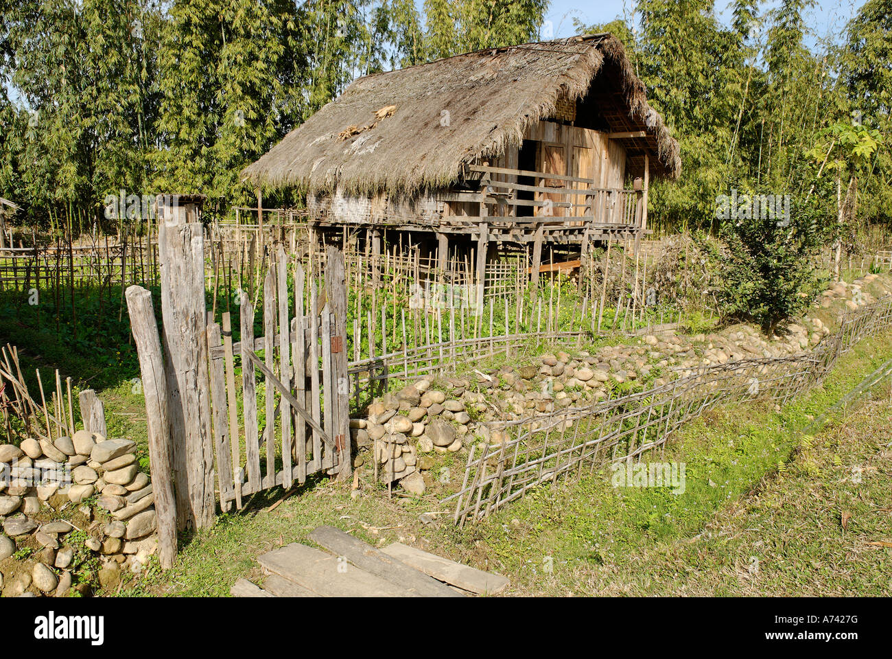 Traditional house kachin state myanmar hi-res stock