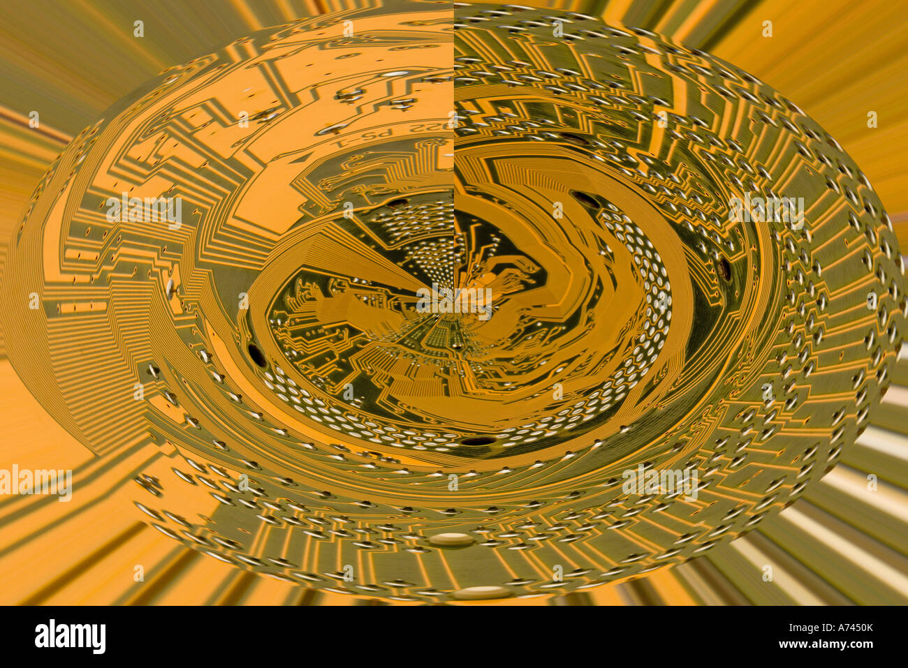 Computer motherboard digitally manipulated into circular pattern Stock ...