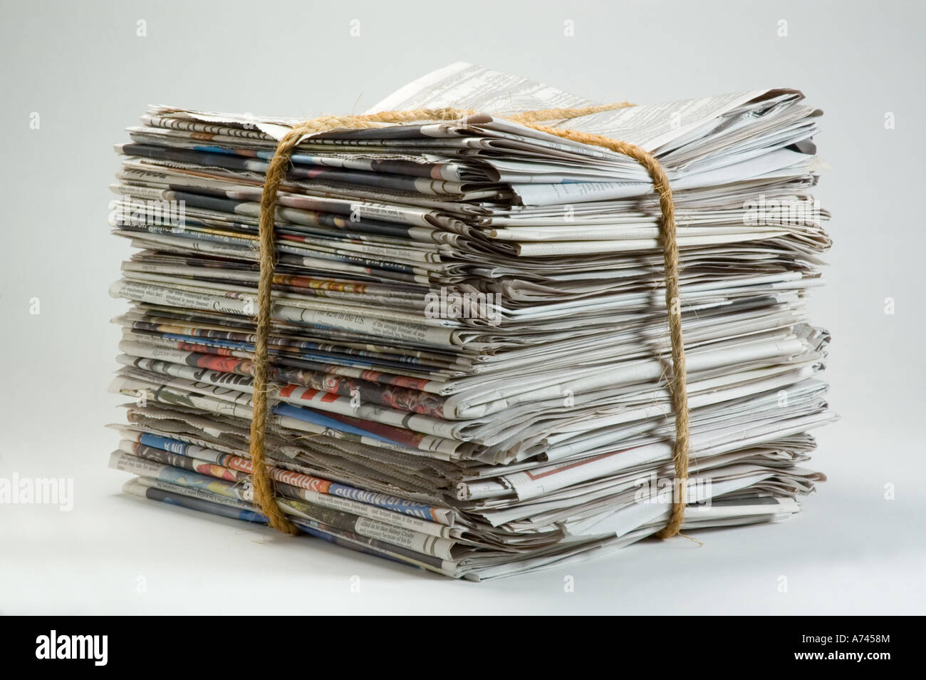 Stack of old newspaper ready for recycling Stock Photo Alamy