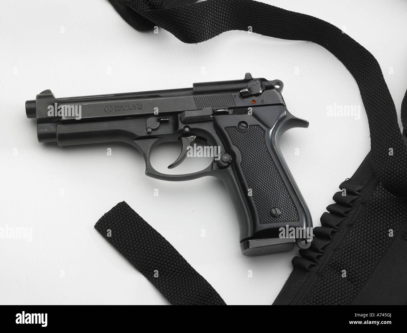 VDA 201760 One black handgun on white background Stock Photo